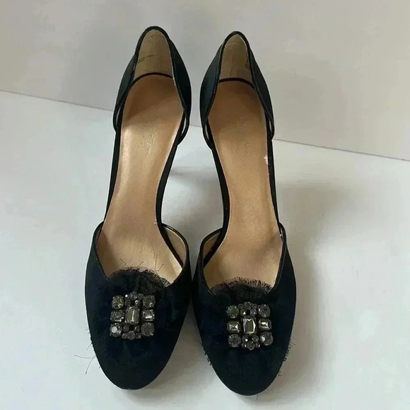 Vera Wang Black Satin D’Orsay Heels w/ Crystal Toe – Size 9 - Picture 2 of 6